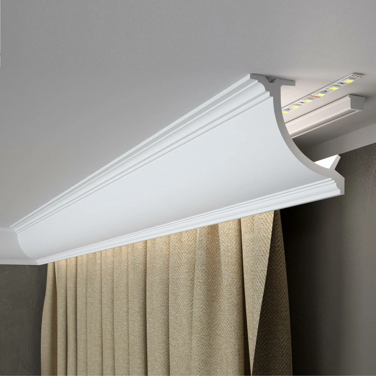 PROVISTON | Vorhangleiste "RM027" | 110 X 110 X 2000 Mm | Weiß | Stuckleiste | LED Lichtleiste 3 PROVISTON | Vorhangleiste "RM027" | 110 X 110 X 2000 Mm | Weiß | Stuckleiste | LED Lichtleiste